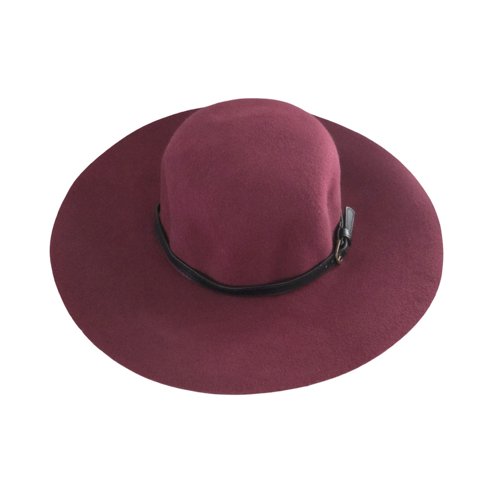 100% Wool Wide Brim Hat Buckle Strap Boho Festival Western Romantic Fedora